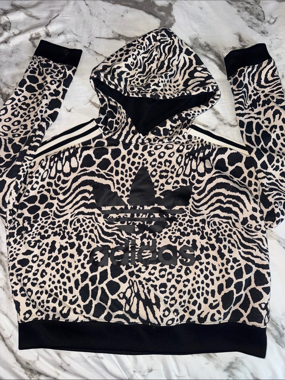 adidas Animal Print Pullover Hoodie - Black & Cream